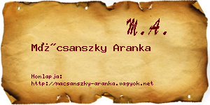 Mácsanszky Aranka névjegykártya